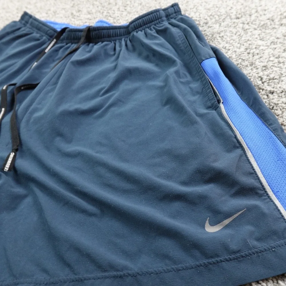 Nike Shorts Mens‎ L Blue Swoosh Drifit Running Drawstring Gym Workout Athletic